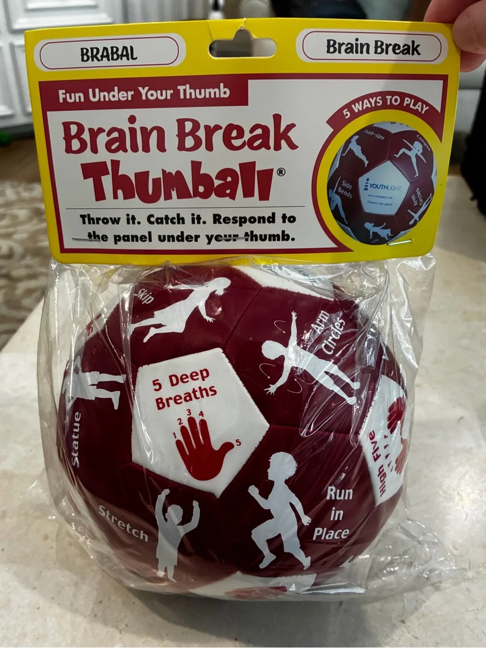 Brain Break Thumball - Kids Activity Ball - Burgundy/White